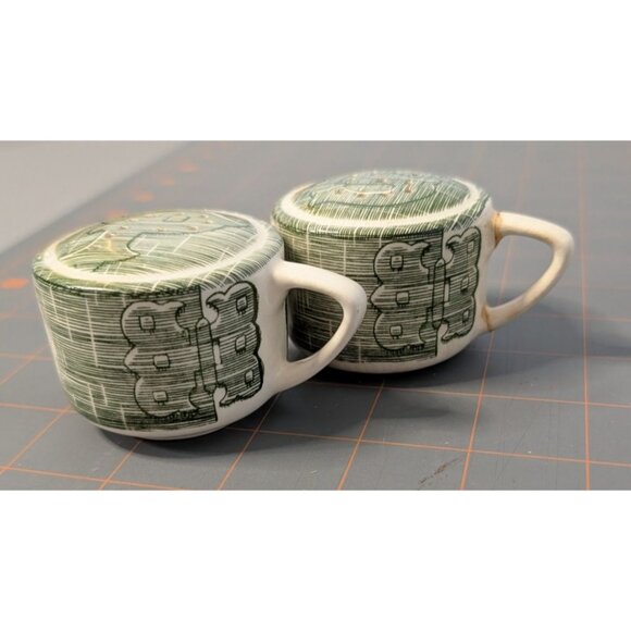 Royal Salt & Pepper Shakers Handle Vintage Green Pattern Ceramic - Picture 2 of 11
